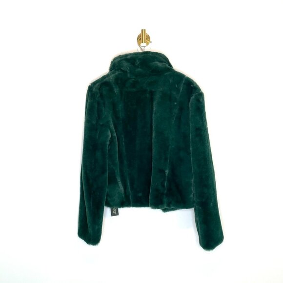 Streetwear | Blank NYC Faux Fur Jacket | Deep Emerald Green Teal Maximalist Crop - Picture 5 of 9